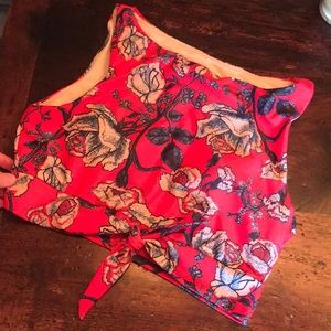 Floral knitted crop swim top